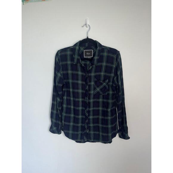 Rails Plaid Button Down Shirt Women M Navy Green Checkered Flannel - Picture 1 of 7